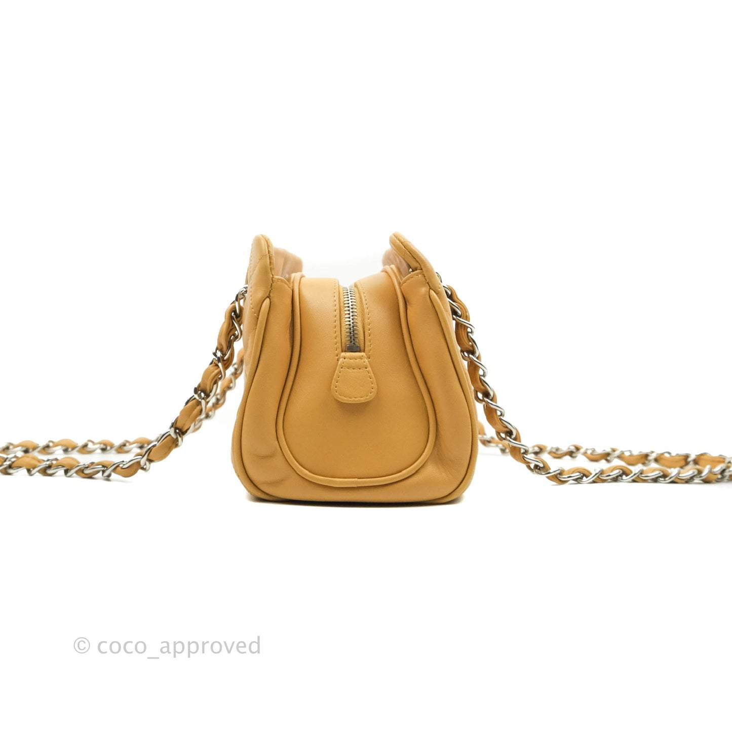 Chanel Quilted Bowling Bag Beige Lambskin Silver Hardware