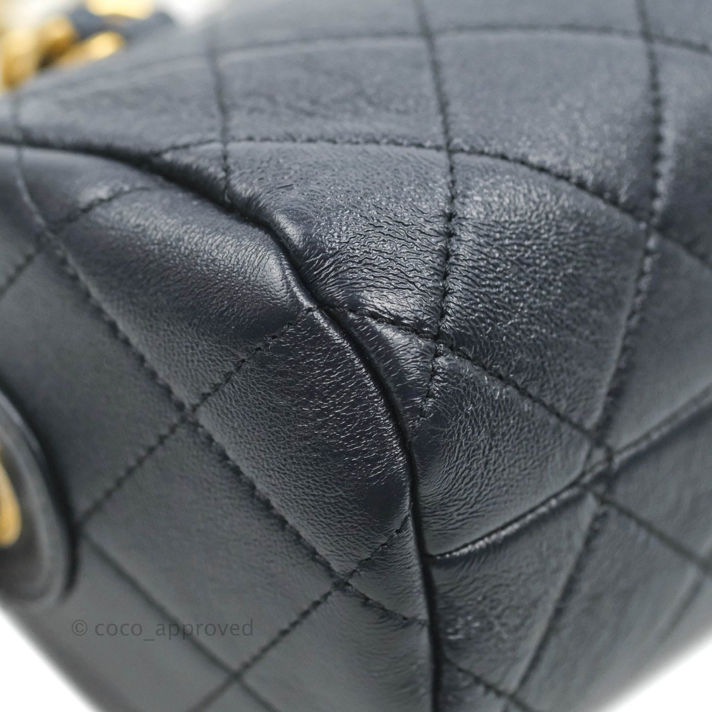 Chanel Quilted Fashion Therapy Bowling Bag Dark Navy Lambskin Gold Hardware