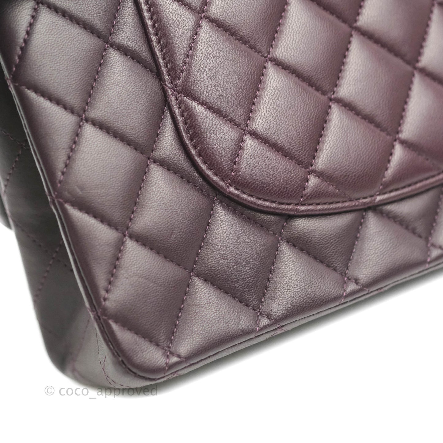 Chanel Classic M/L Medium Flap Quilted Purple Burgundy Lambskin Silver Hardware