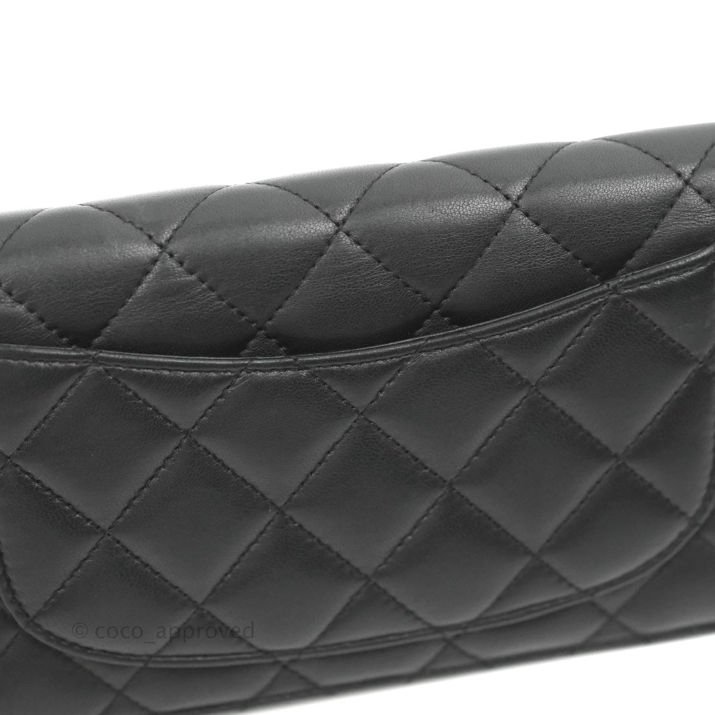 Chanel Quilted Flap Long Wallet Black Lambskin Silver Hardware