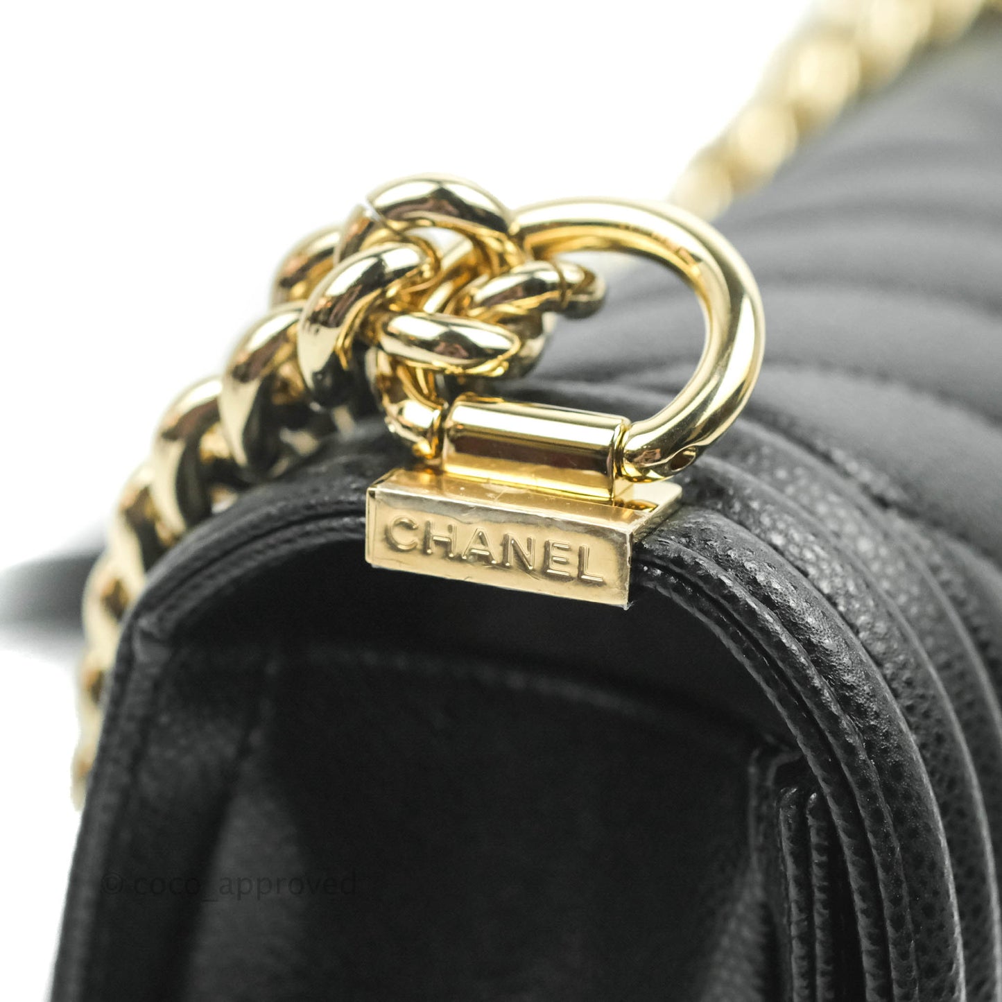 Chanel Boy Chevron Medium Black Caviar Gold Hardware