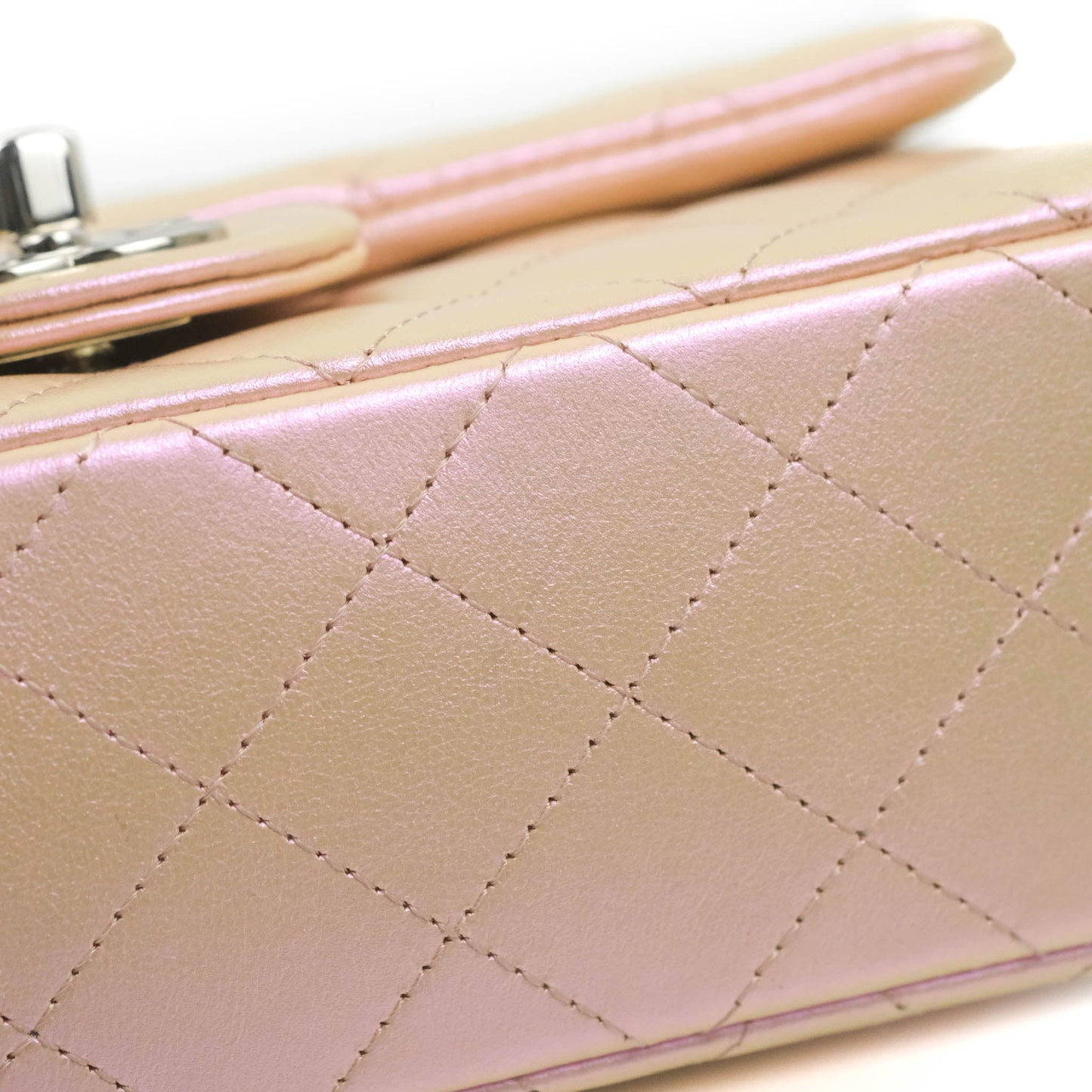 Chanel Quilted Mini Rectangular Flap Iridescent Pink Calfskin Silver Hardware