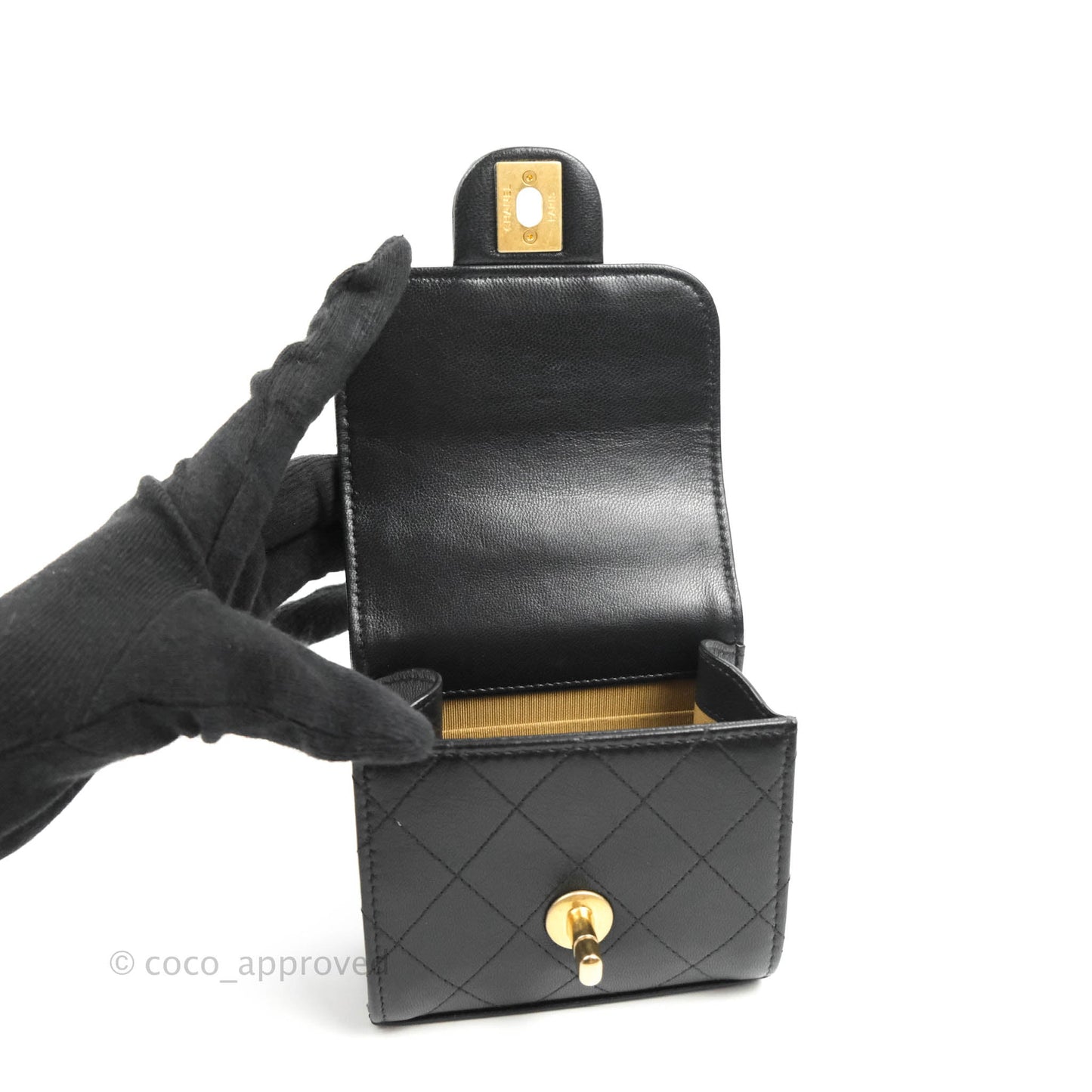 Chanel Mini Chic Pearls Flap Black Goatskin Gold Hardware