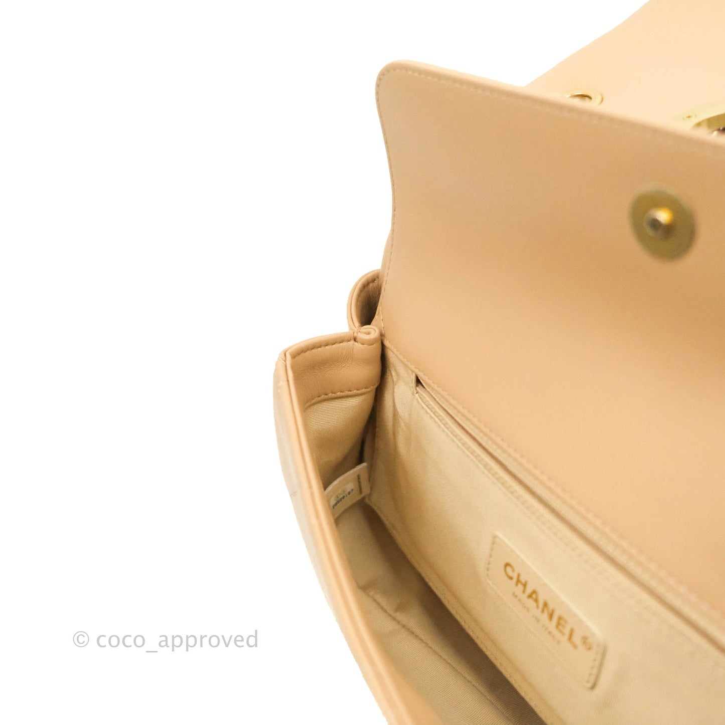 Chanel A Real Catch Quilted Flap Bag Beige Aged Gold Hardware