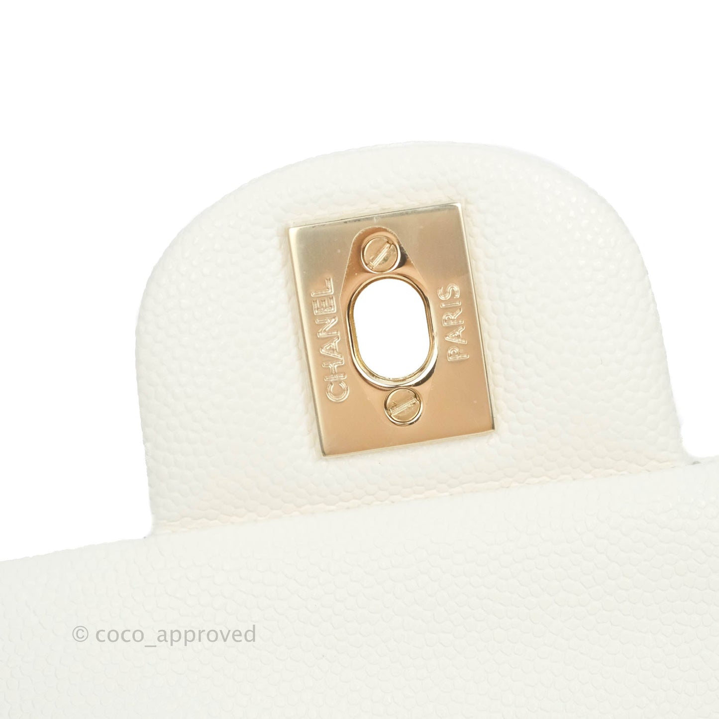 Chanel Classic M/L Medium Double Flap White Caviar Gold Hardware 21B