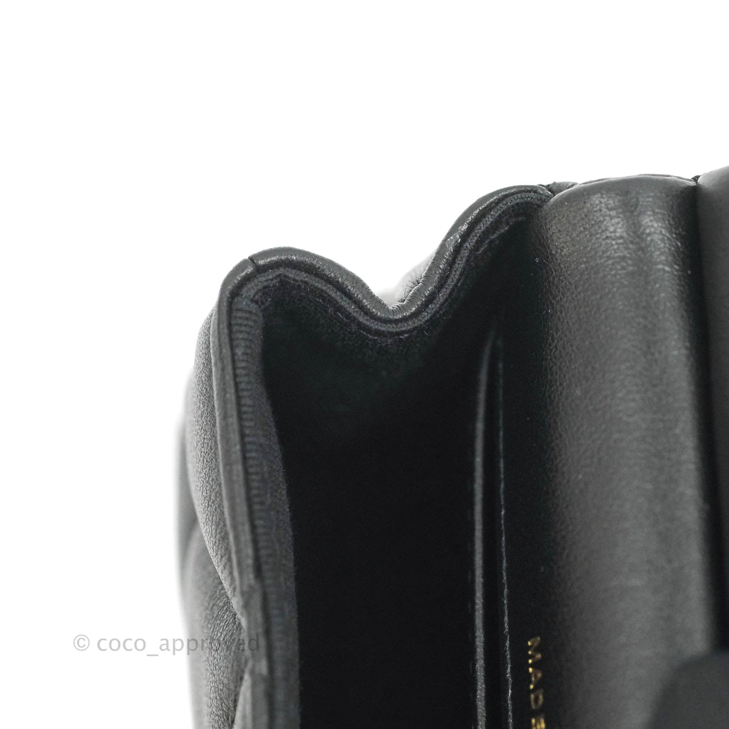 Chanel Quilted Lady Handle Flap Card Holder With Chain Black Calfskin Gold Hardware