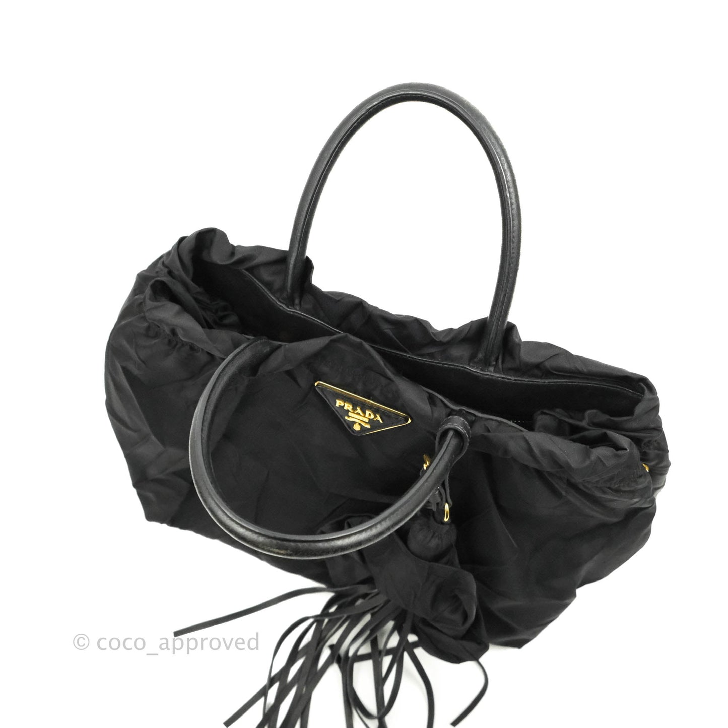 Prada Black Nylon Tassel Tote Bag Gold Hardware