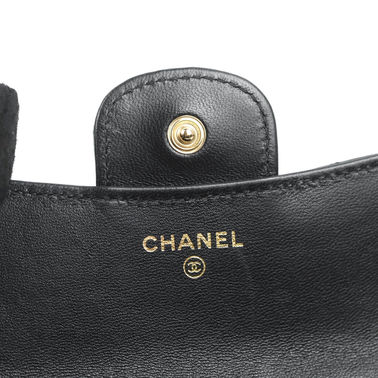 Chanel Mini Handle Flap Coin Purse With Chain Black Lambskin Gold Hardware