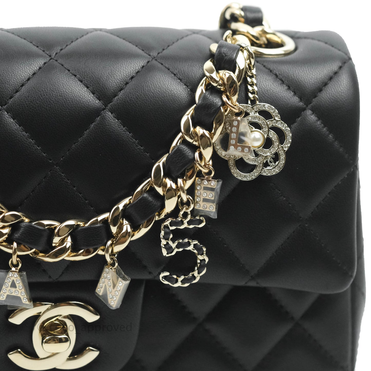 Chanel Quilted Mini Rectangular Lambskin Black Flap With Charms Gold Hardware 21C