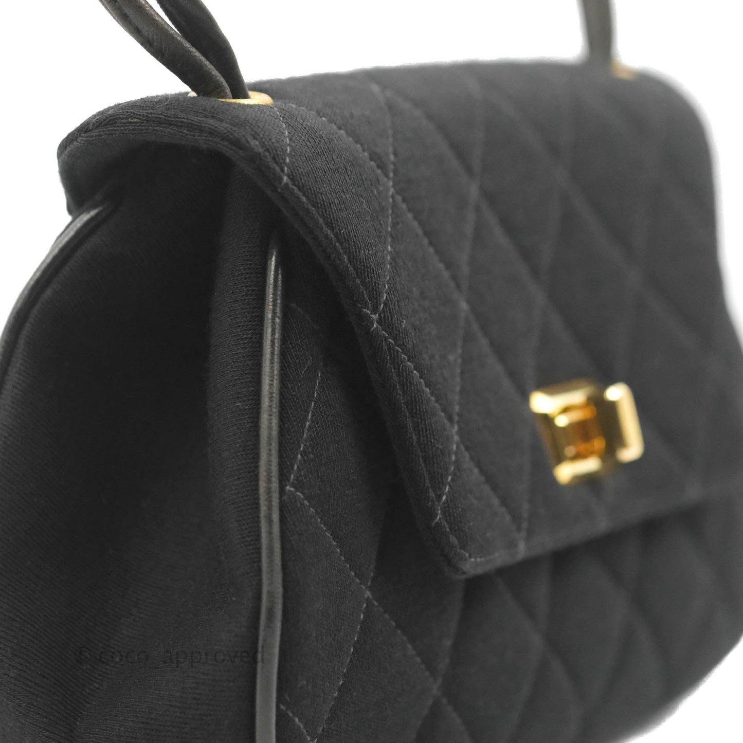 Chanel Vintage Small Quilted Jersey Mademoiselle Top Handle Flap Bag Black