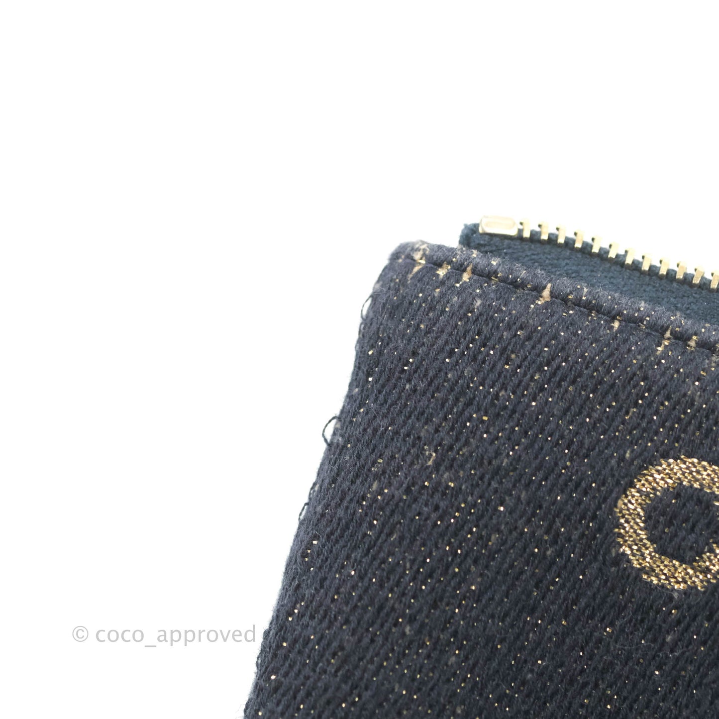 Chanel Mini Deauville O Case Navy Glitter Canvas Gold Hardware