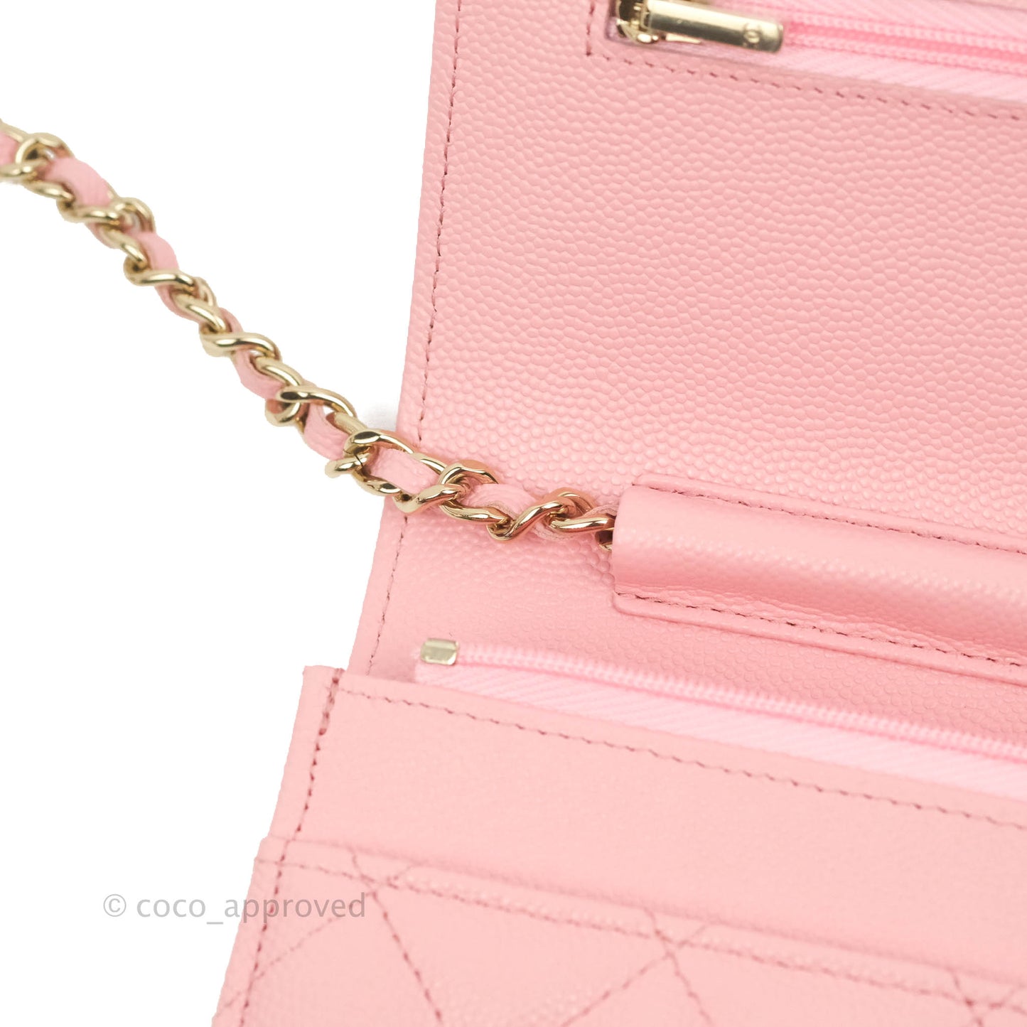 Chanel Quilted Wallet on Chain WOC Pink Caviar Gold Hardware 22S