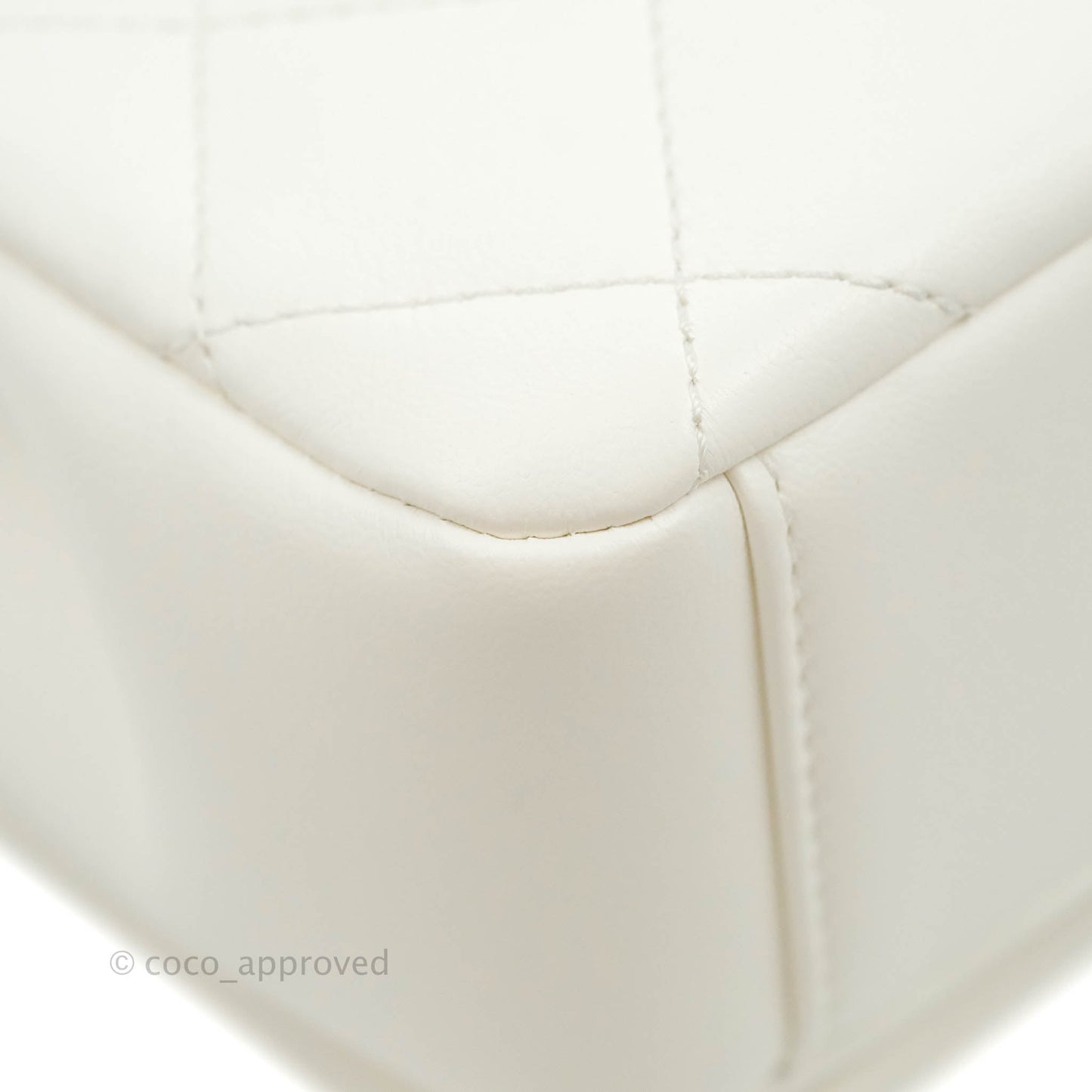 Chanel Large White Flap Bag With Woven CC Logo Lambskin Gold Hardware 22C