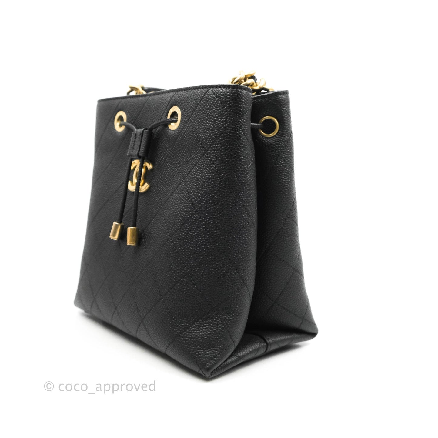 Chanel Black Grained Calfskin Drawstring Bucket Bag