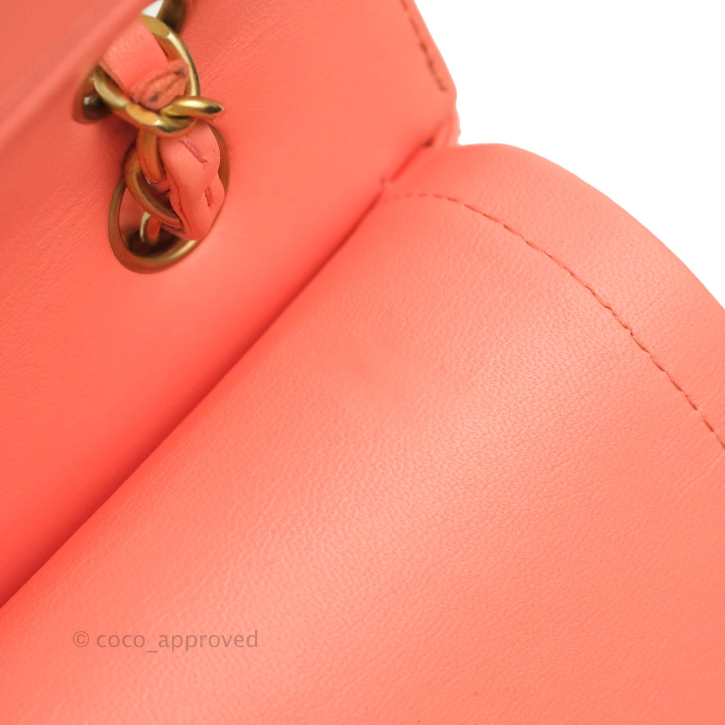 Chanel Classic M/L Medium Chevron Double Flap Coral Pink Lambskin Aged Gold Hardware
