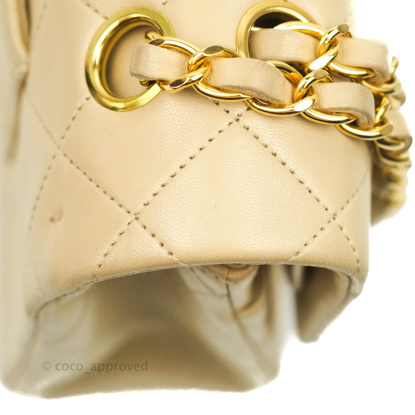 Chanel Vintage Classic M/L Medium Double Flap Bag Beige Lambskin 24K Gold Hardware