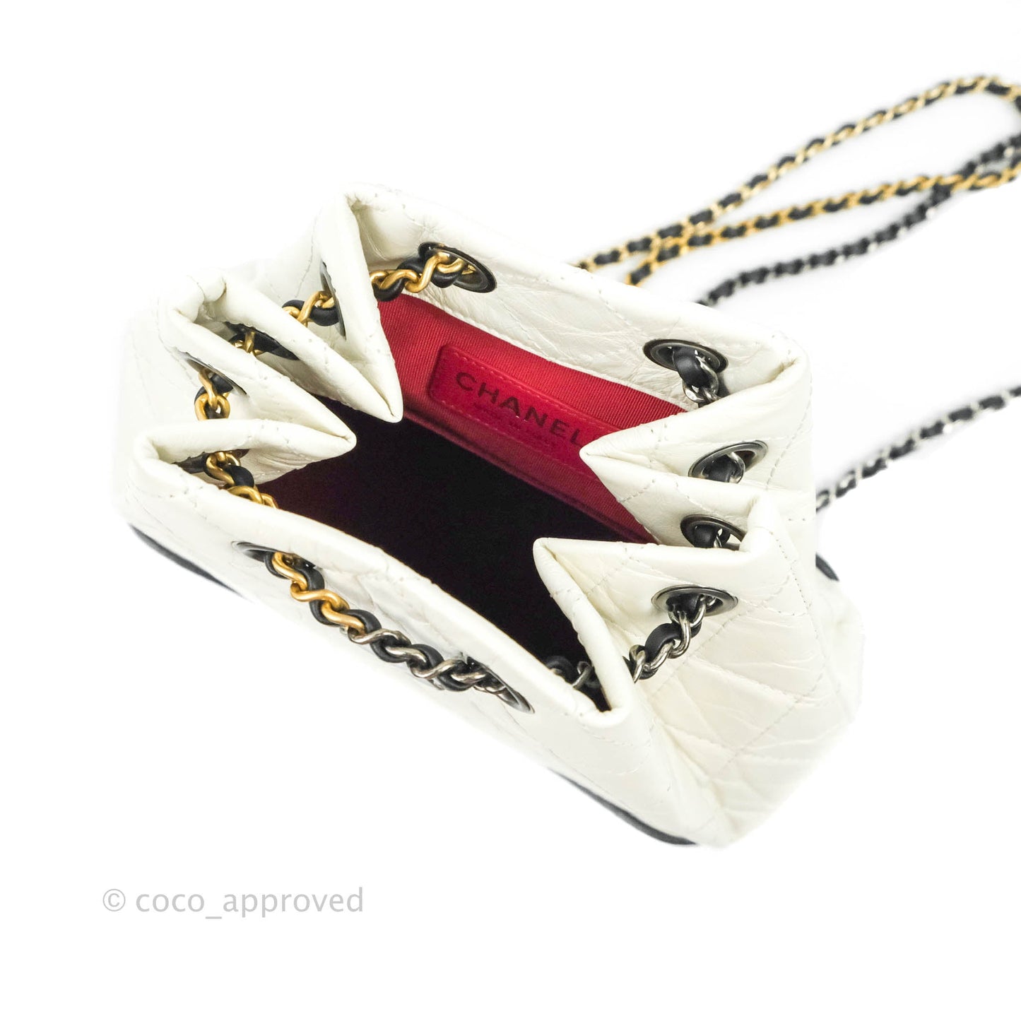 Chanel Small Gabrielle Backpack White Black Aged Calfskin