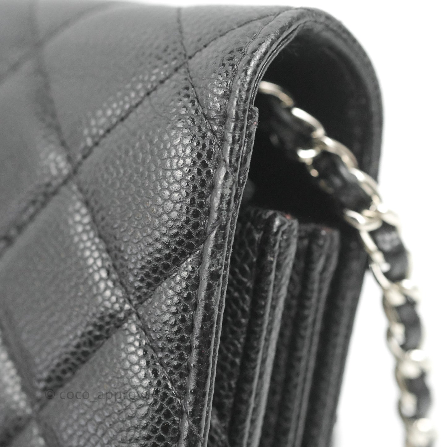 Chanel Quilted Mini Wallet on Chain WOC Black Caviar Silver Hardware