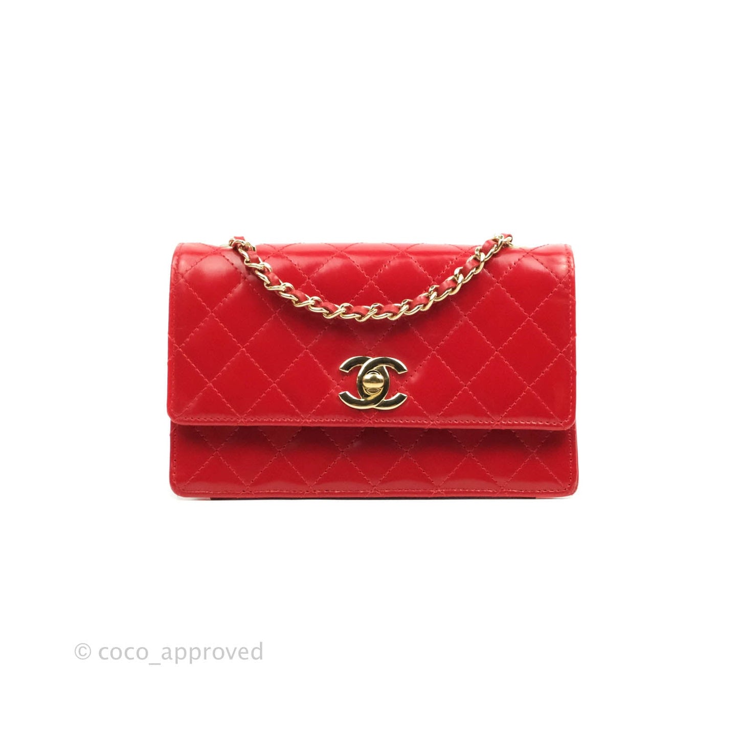 Chanel Flat Quilted Mini Flap Red Box Calfskin Gold Hardware