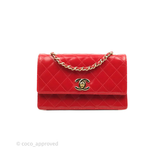 Chanel Flat Quilted Mini Flap Red Box Calfskin Gold Hardware