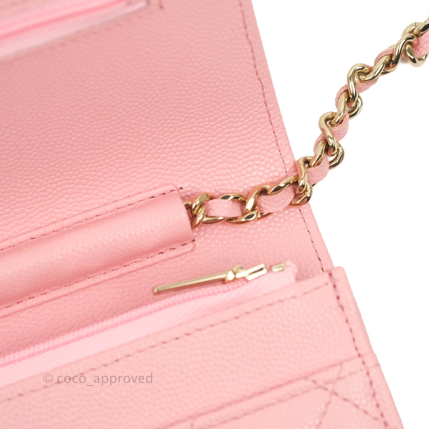 Chanel Quilted Wallet on Chain WOC Pink Caviar Gold Hardware 22S