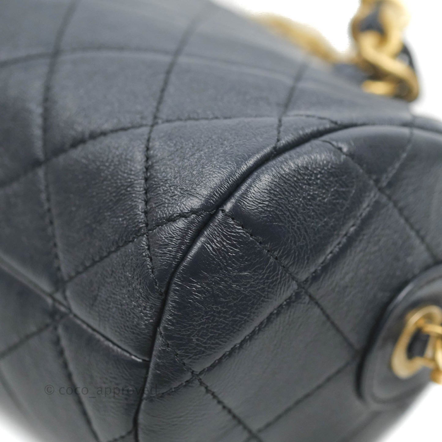 Chanel Quilted Fashion Therapy Bowling Bag Dark Navy Lambskin Gold Hardware