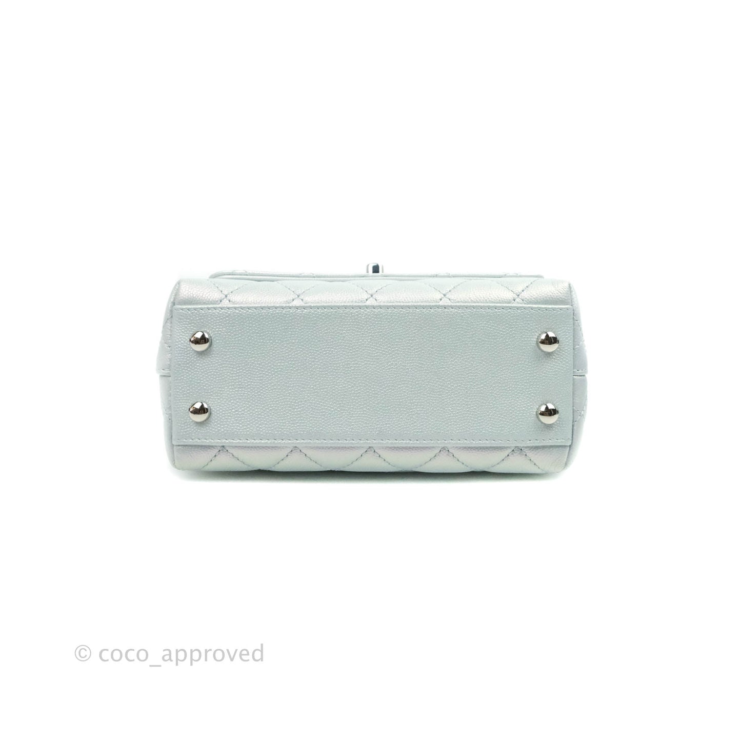 Chanel Mini Coco Handle Quilted Iridescent Light Blue Caviar Rainbow Hardware