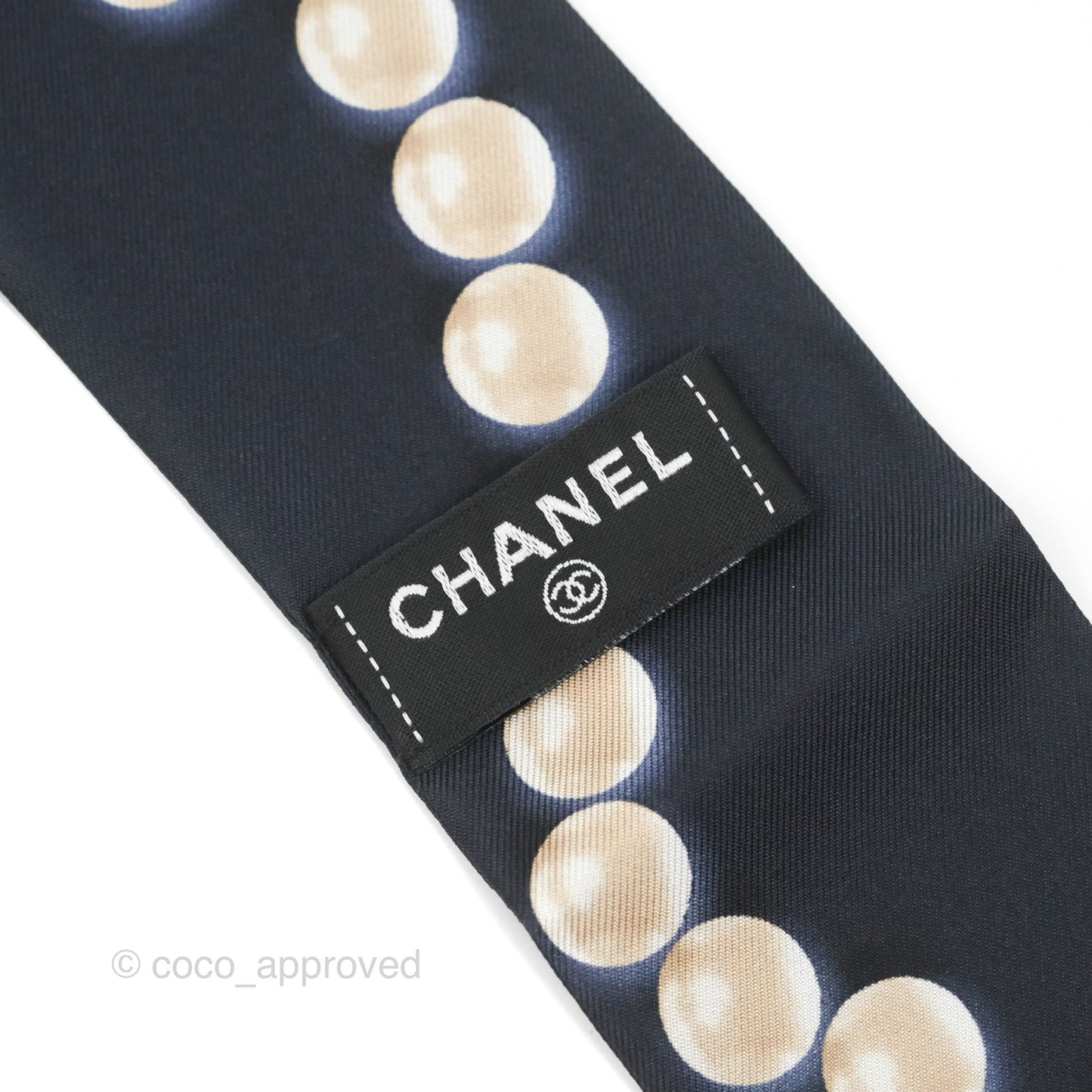 Chanel CC Pearl Print Silk Twilly Black