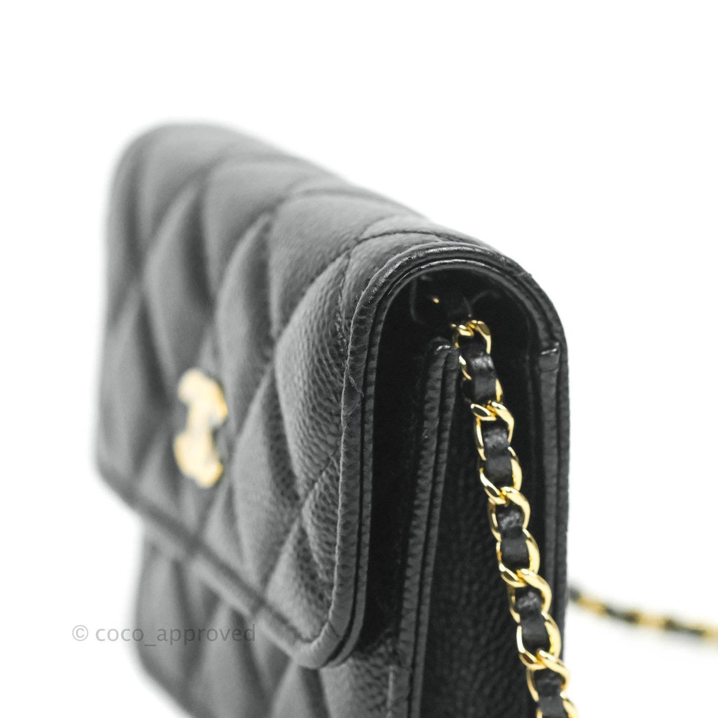 Chanel Miss Coco Clutch With Chain Quilted Black Caviar Gold Hardware