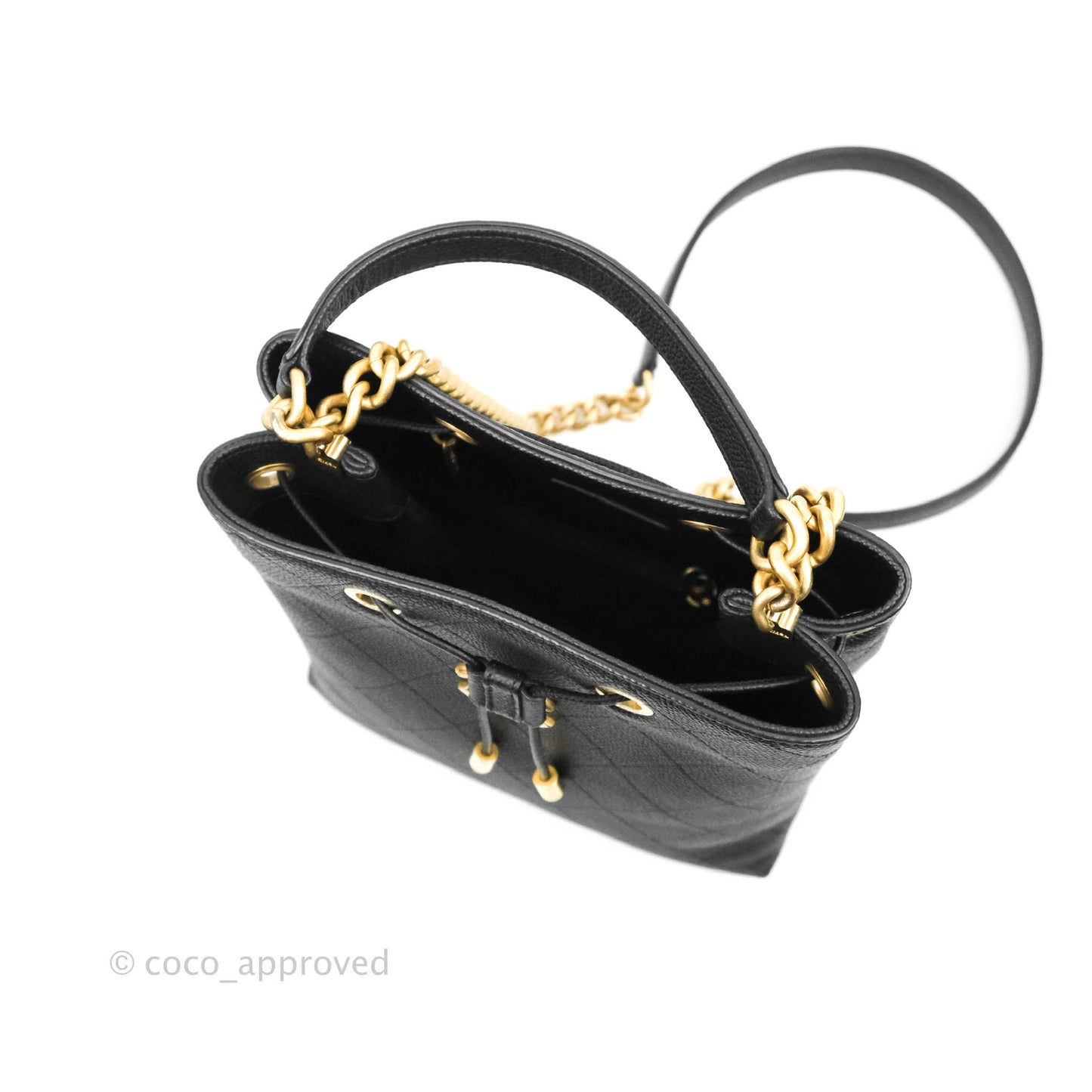 Chanel Black Grained Calfskin Drawstring Bucket Bag