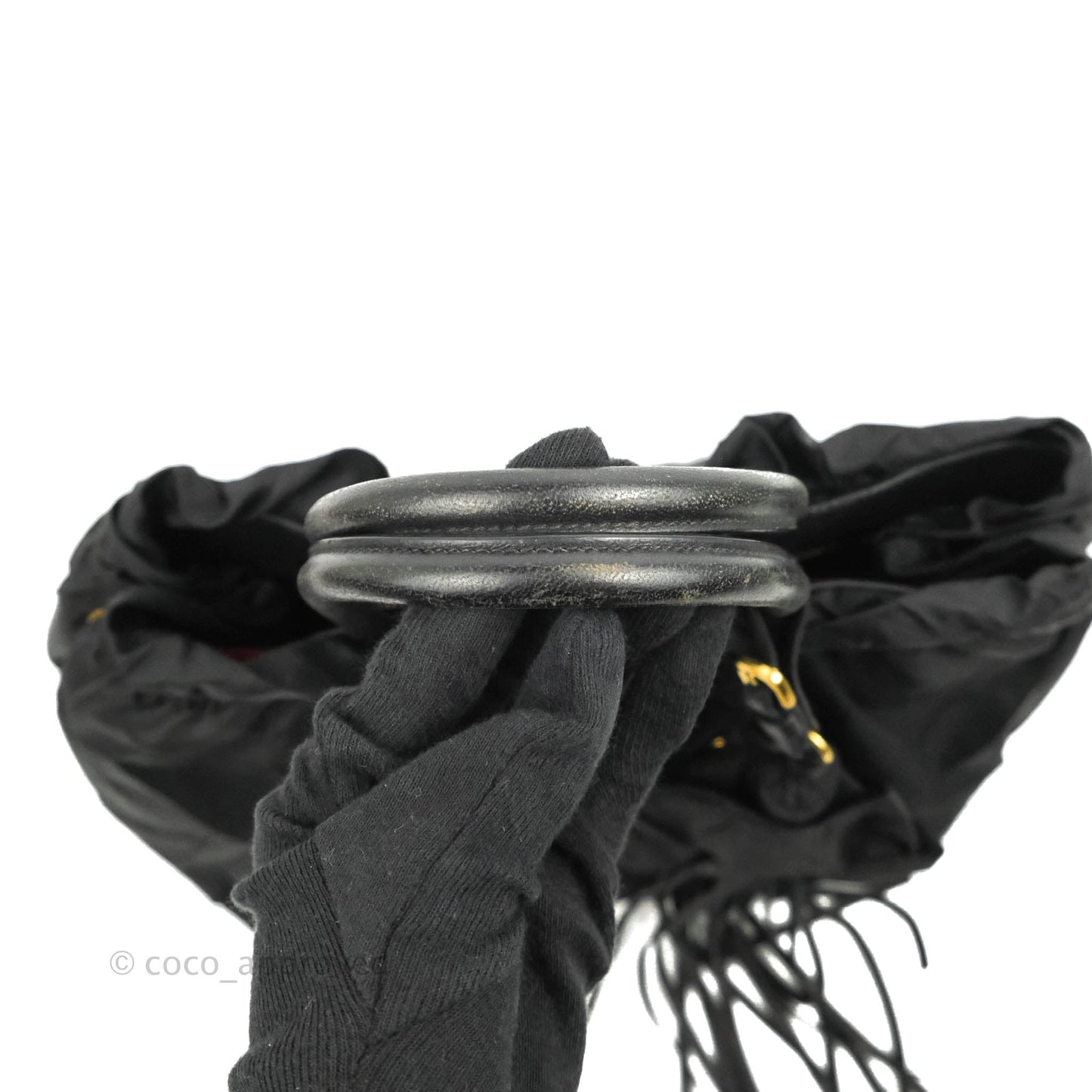 Prada Black Nylon Tassel Tote Bag Gold Hardware