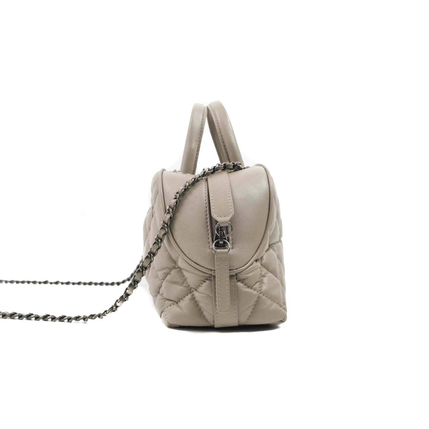 Chanel Quilted Small Coco Handle Bowling Bag Grey Aged Calfskin Ruthenium Hardware