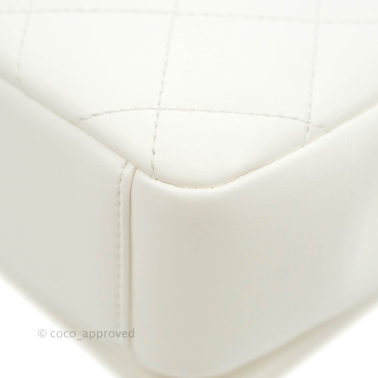 Chanel Large White Flap Bag With Woven CC Logo Lambskin Gold Hardware 22C