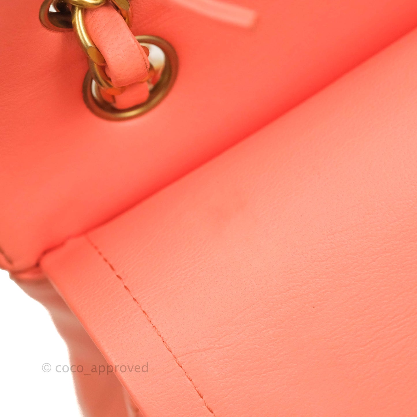 Chanel Classic M/L Medium Chevron Double Flap Coral Pink Lambskin Aged Gold Hardware