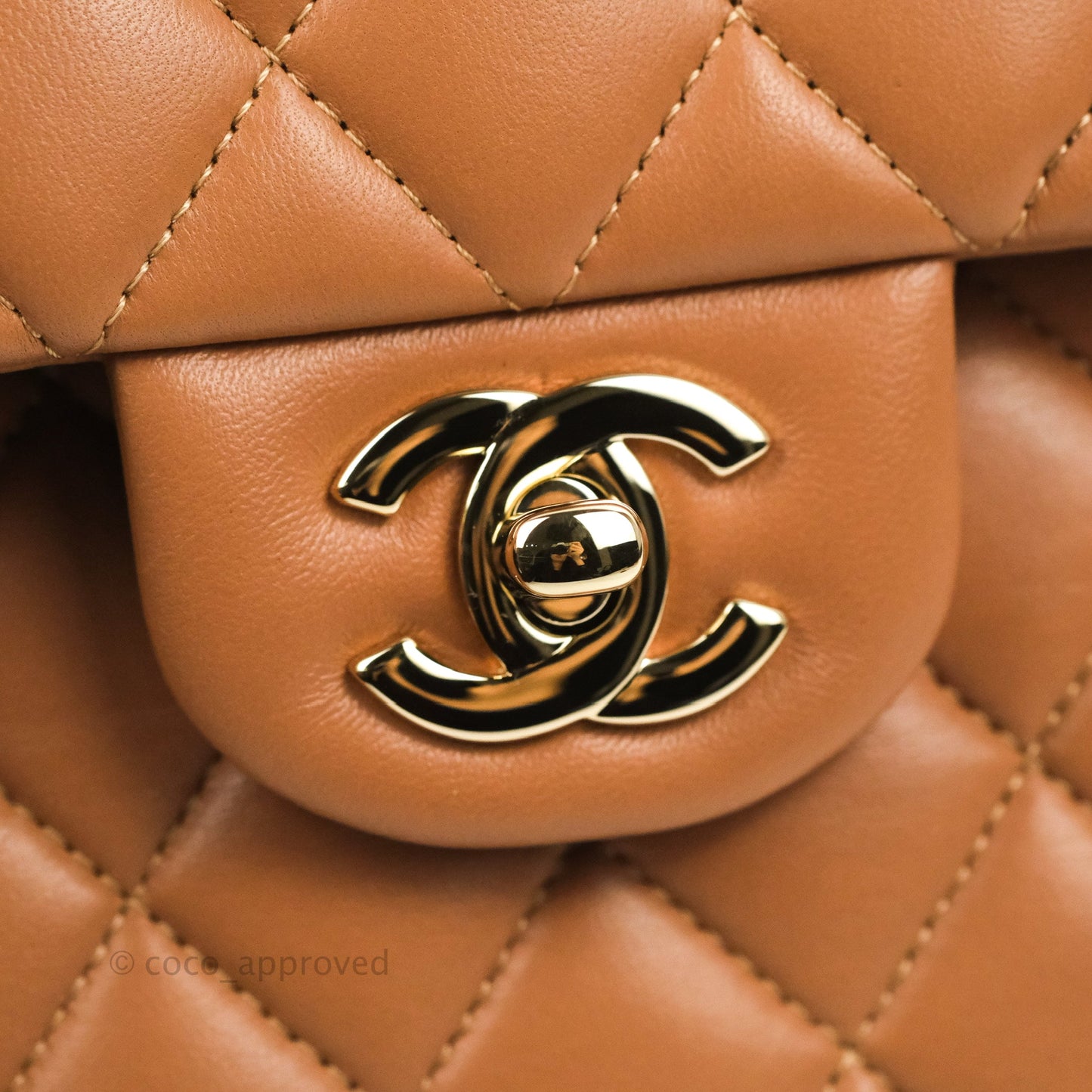 Chanel Small Classic Quilted Flap Dark Beige Caramel Lambskin Gold Hardware 21P