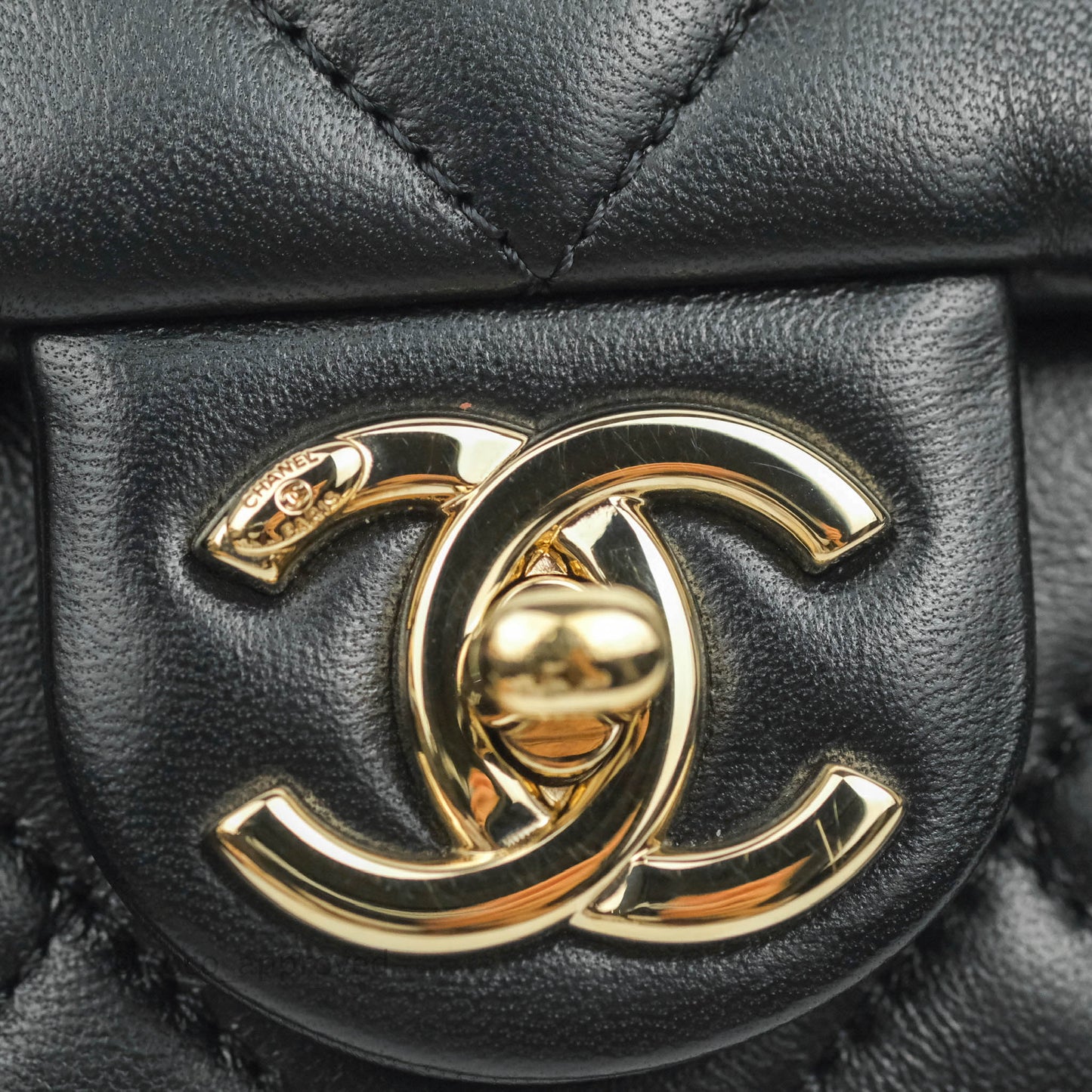 Chanel Quilted Large Resin Bi-Color Chain Flap Bag Black Lambskin Gold Hardware
