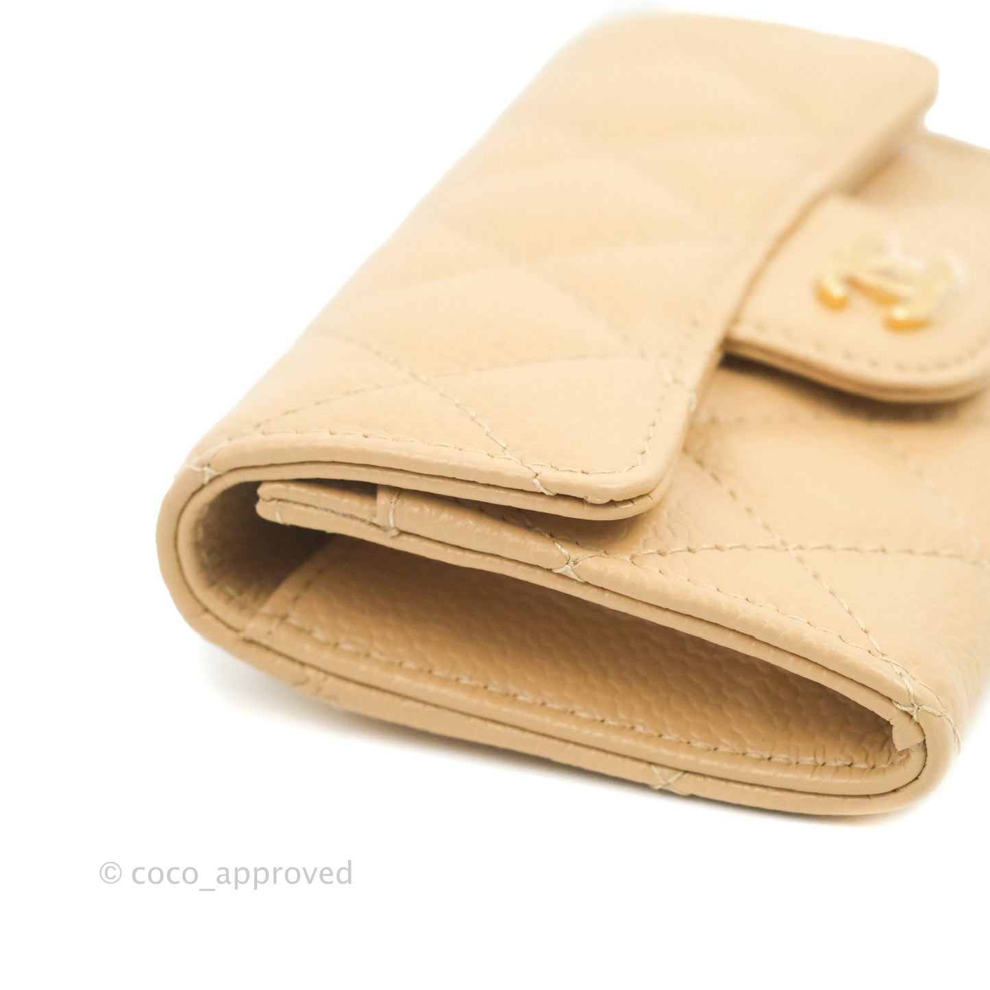 Chanel Quilted Flap Card Holder Beige Caviar Gold Hardware