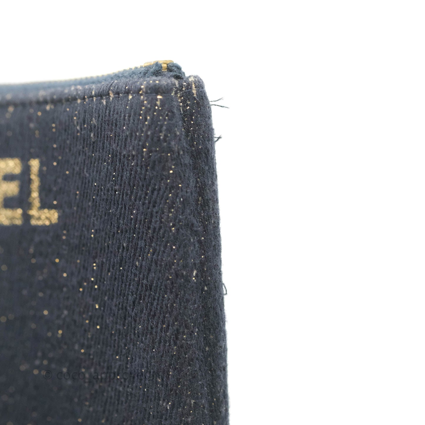 Chanel Mini Deauville O Case Navy Glitter Canvas Gold Hardware