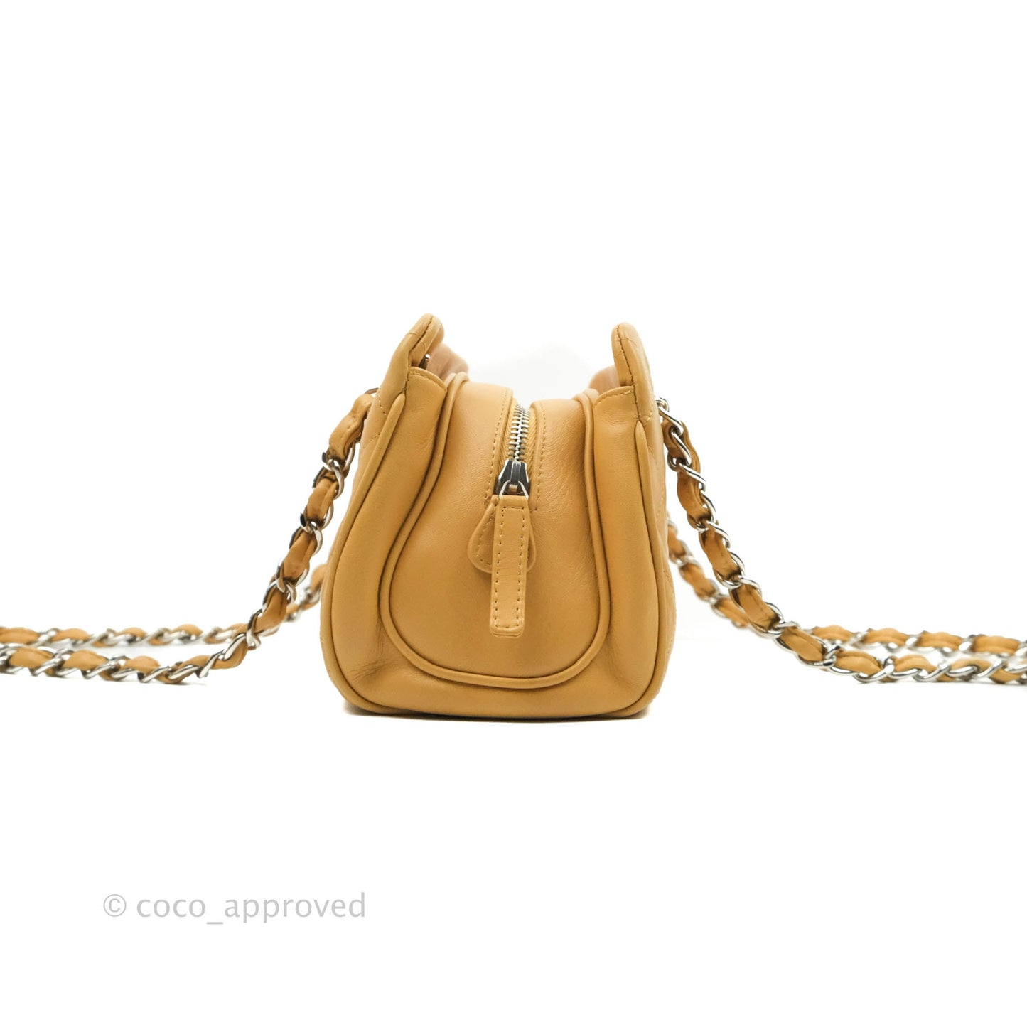 Chanel Quilted Bowling Bag Beige Lambskin Silver Hardware