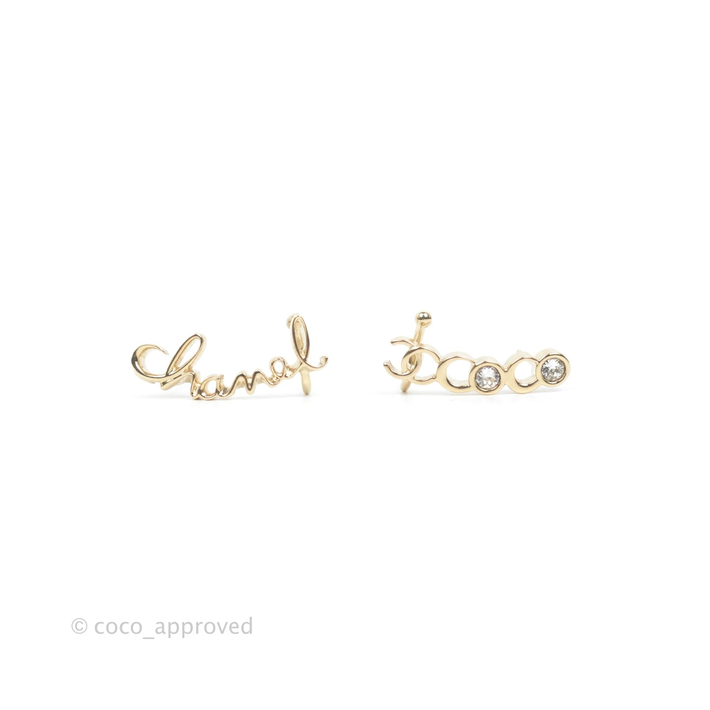 Chanel CC Coco Crystal Earrings Ear Clip Gold Tone 22P