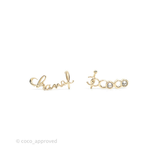 Chanel CC Coco Crystal Earrings Ear Clip Gold Tone 22P