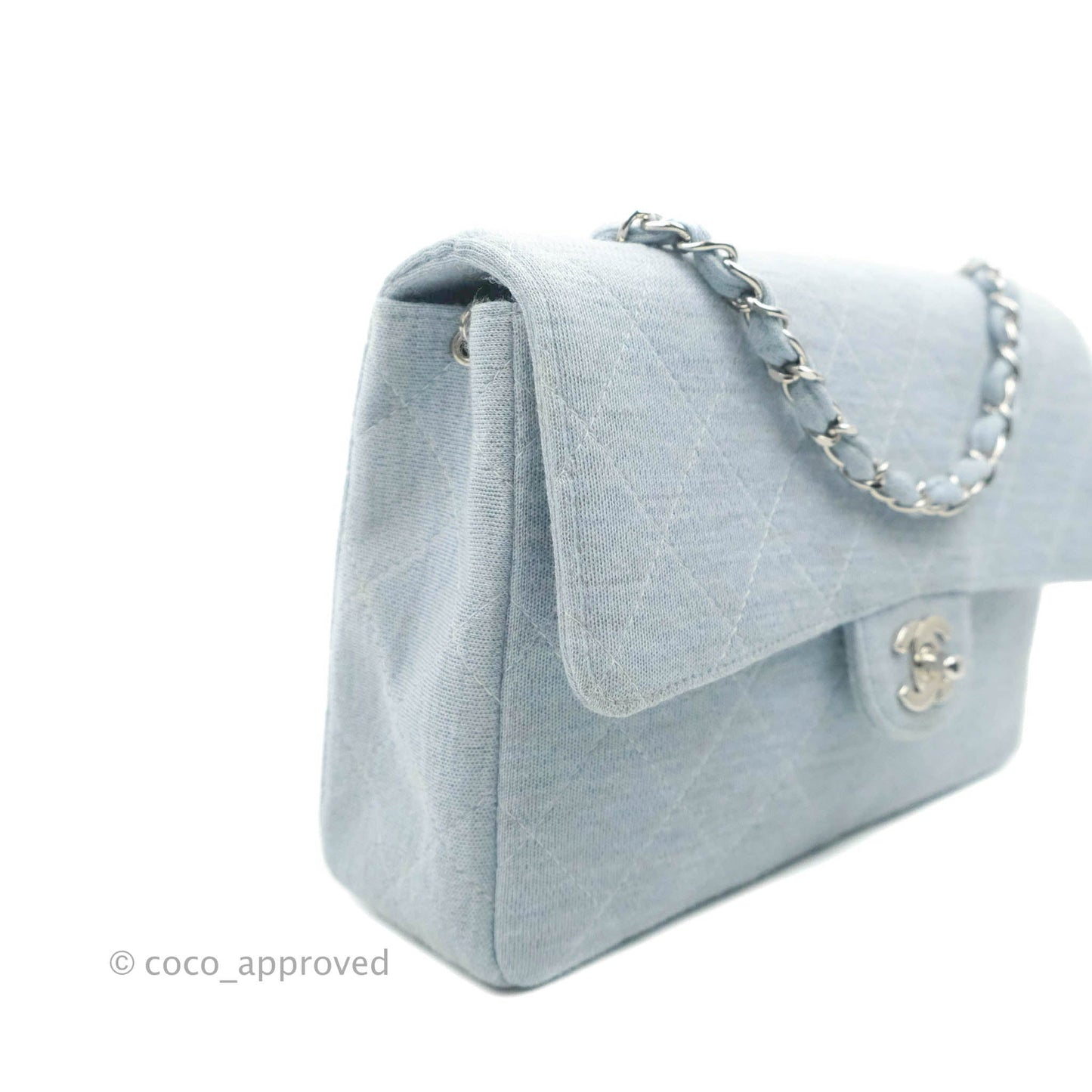Chanel Jersey Quilted Medium Flap Light Blue Silver Hardware