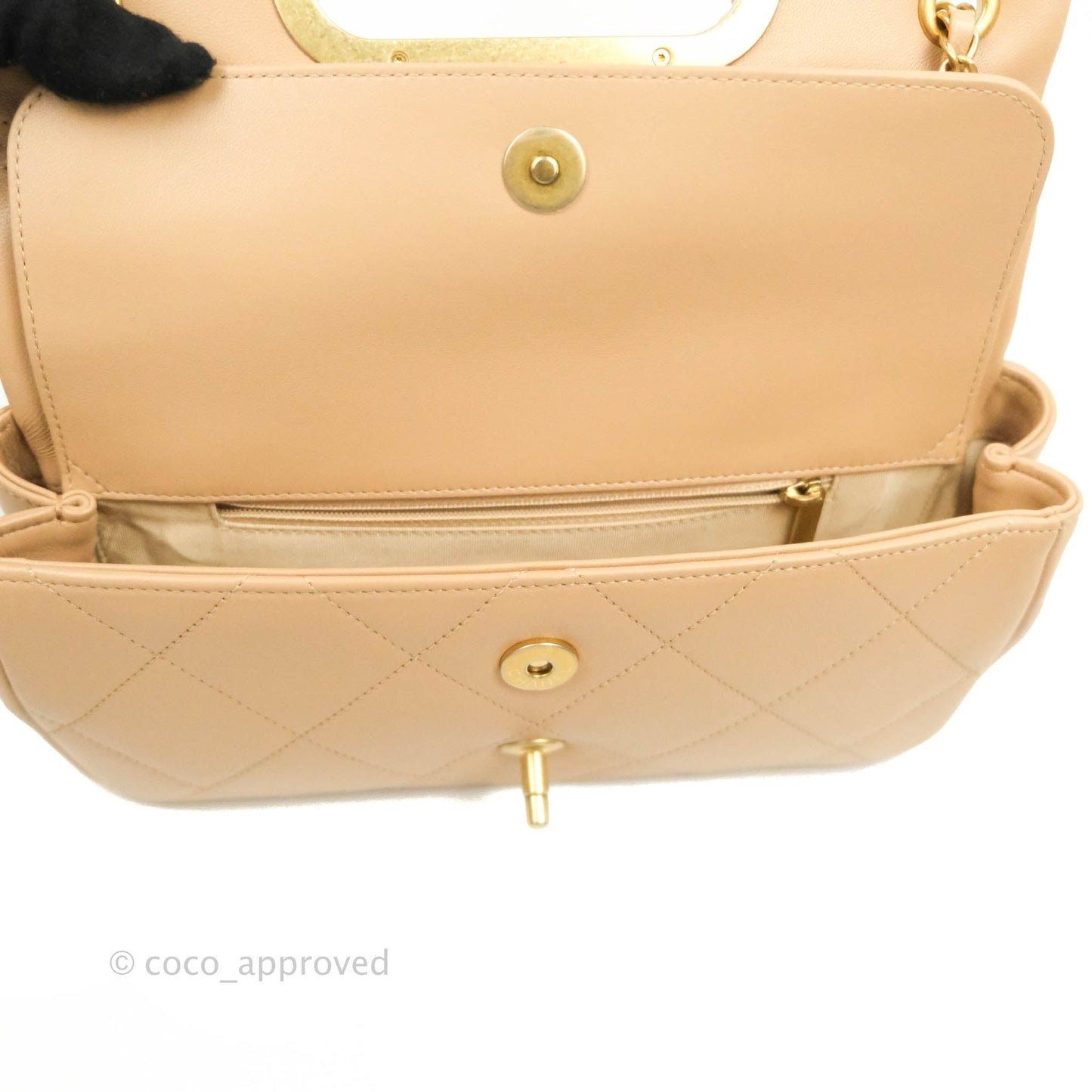 Chanel A Real Catch Quilted Flap Bag Beige Aged Gold Hardware