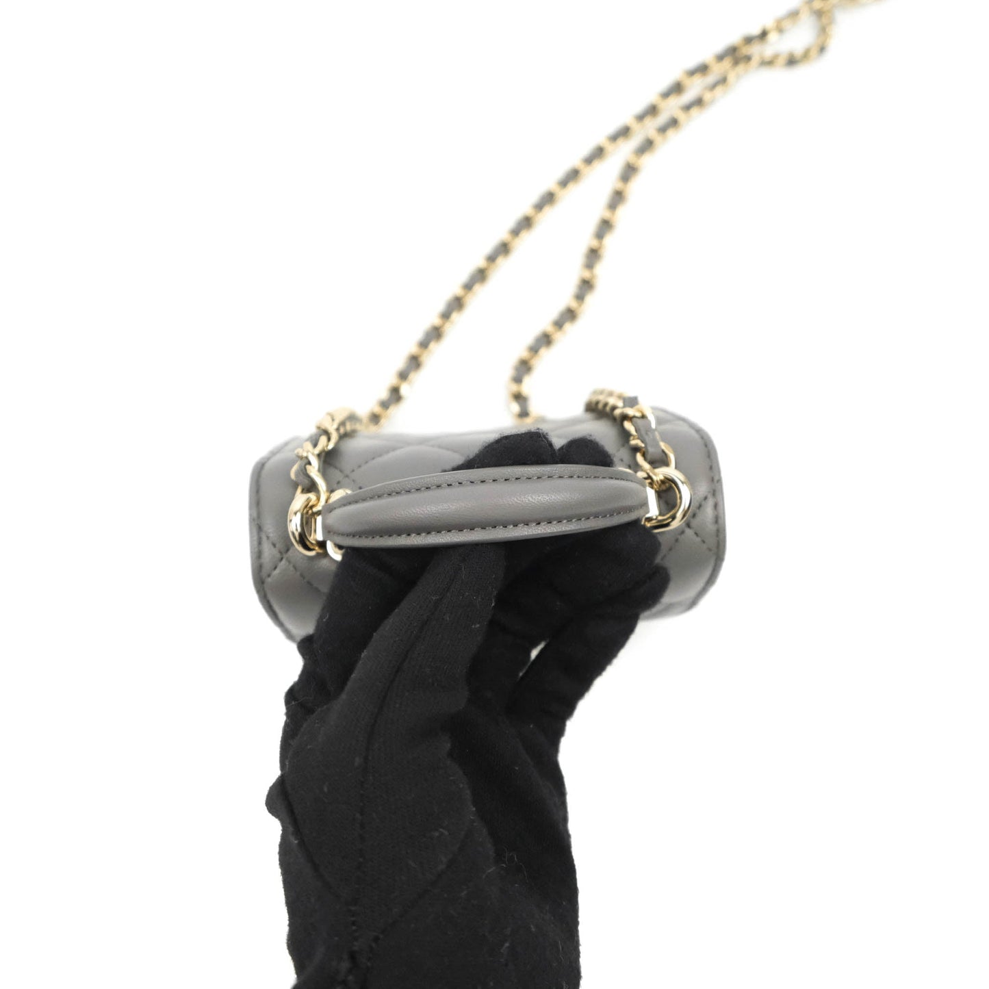 Chanel Mini Handle Clutch With Chain Grey Lambskin Gold Hardware