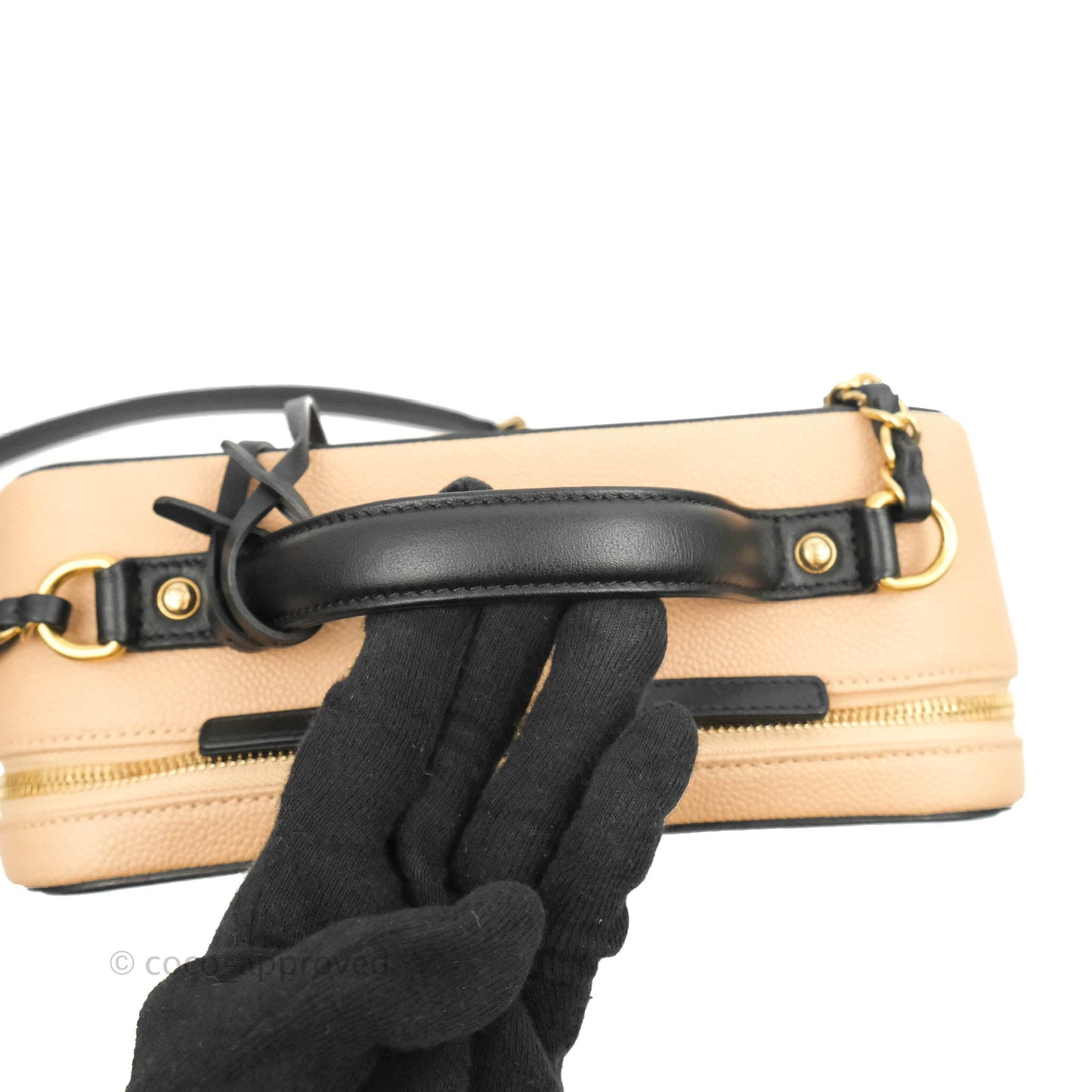 Chanel Quilted Large CC Filigree Vanity Case Beige Caviar Gold Hardware