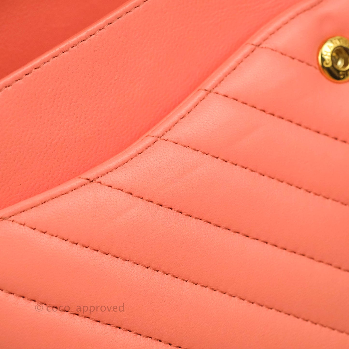 Chanel Classic M/L Medium Chevron Double Flap Coral Pink Lambskin Aged Gold Hardware