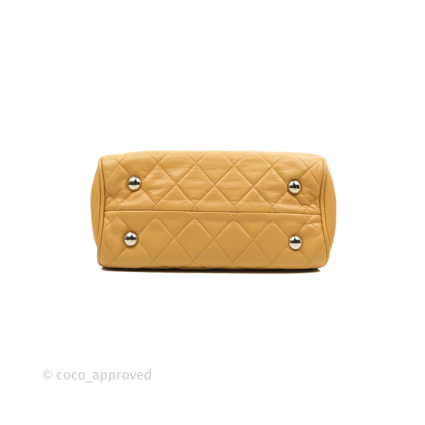 Chanel Quilted Bowling Bag Beige Lambskin Silver Hardware