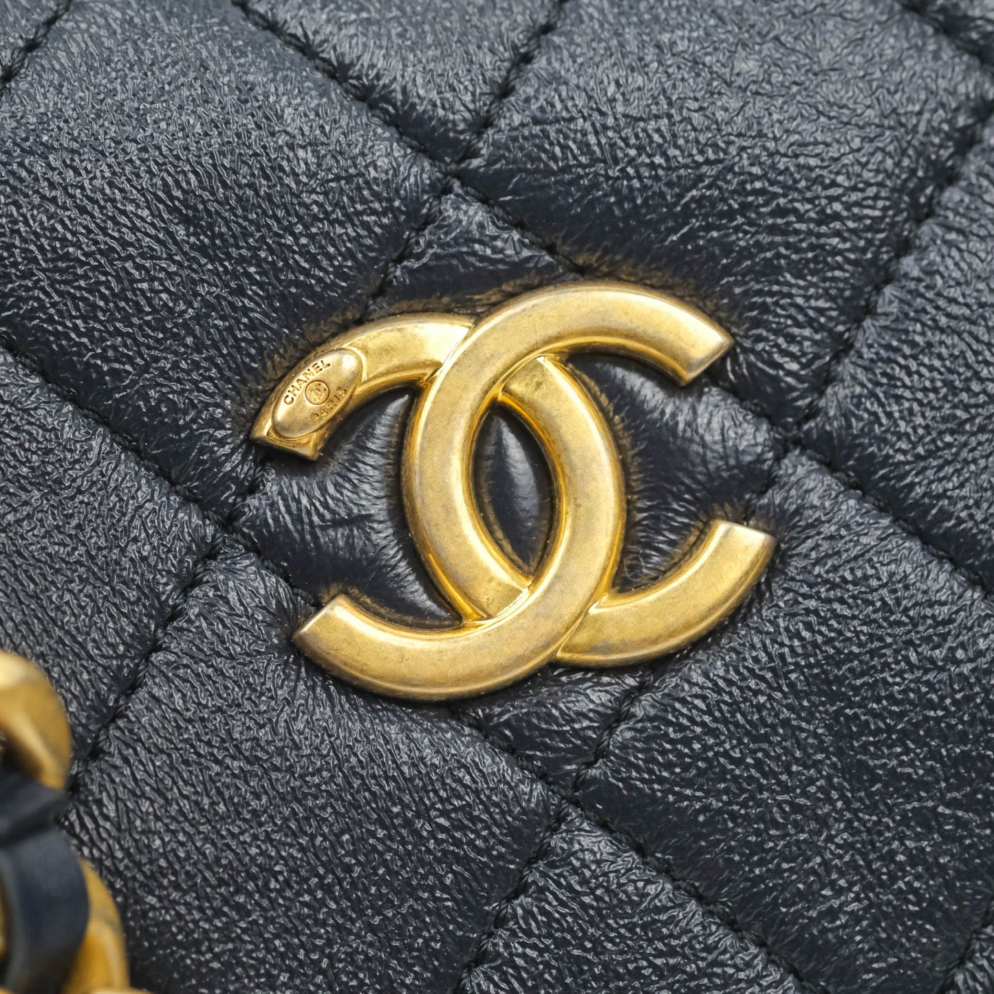 Chanel Quilted Fashion Therapy Bowling Bag Dark Navy Lambskin Gold Hardware