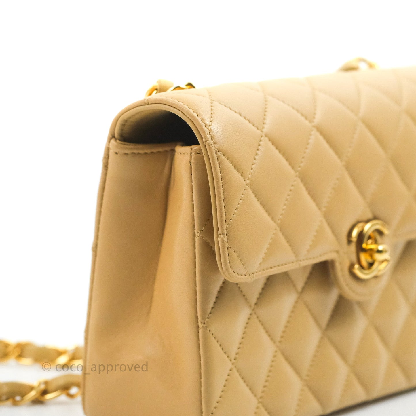 Chanel Vintage Mini Square Beige Lambskin 24K Gold Hardware