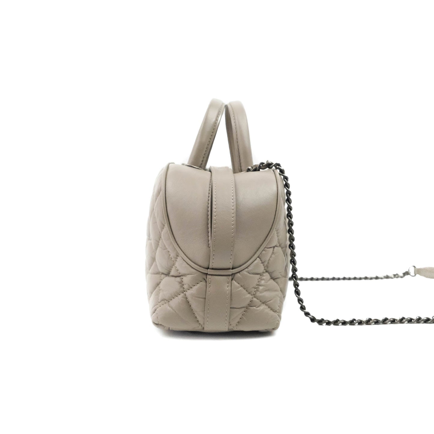 Chanel Quilted Small Coco Handle Bowling Bag Grey Aged Calfskin Ruthenium Hardware